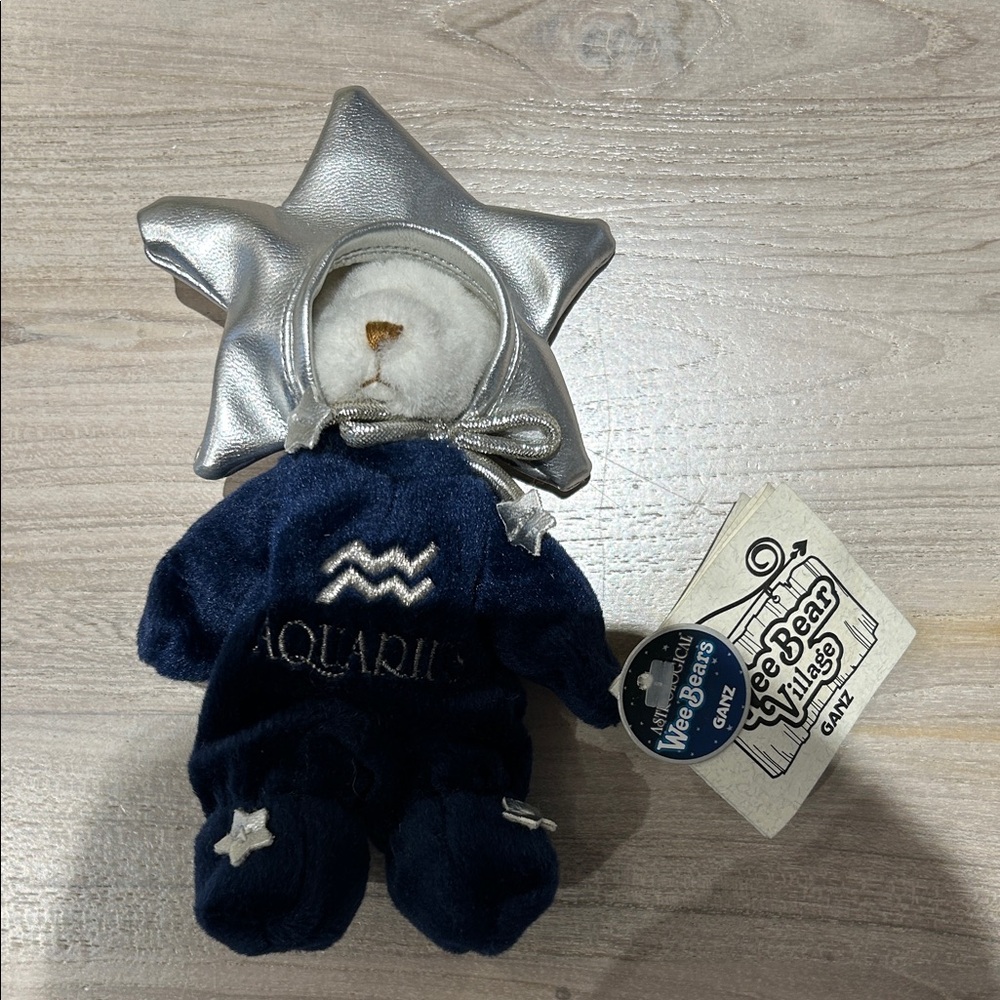 GANZ Navy Plush Aquarius Bear with Silver Star Hood